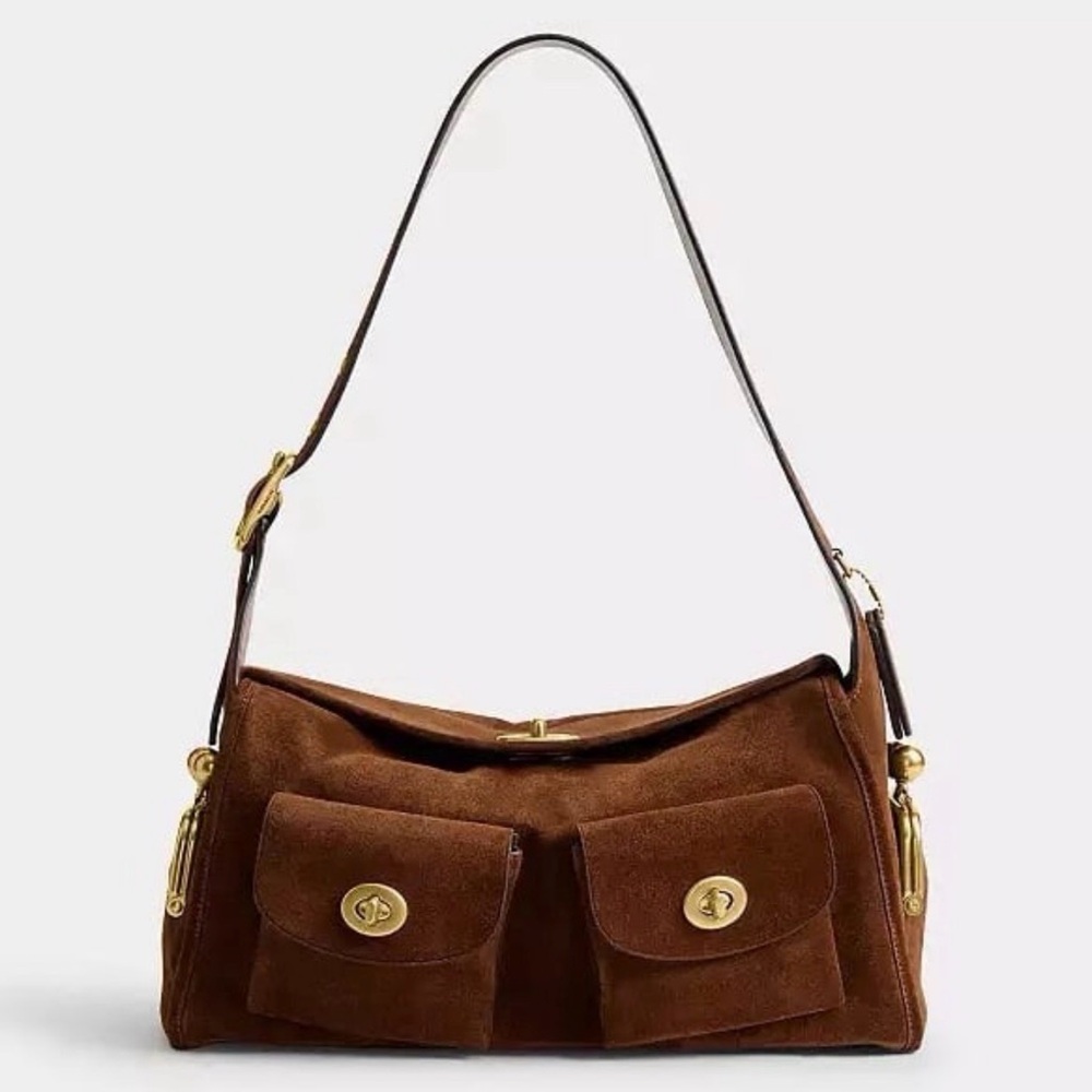 Coach Turnlock Haversack Bag in Brass/Warm Brown Suede & Calf Leather NWT